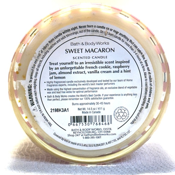 NEW Original Bath & and Body Works SWEET MACARON 3-wick CANDLE read UNBURNED! - Picture 4 of 5